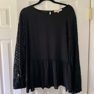 Loft peplum blouse with lace sleeves